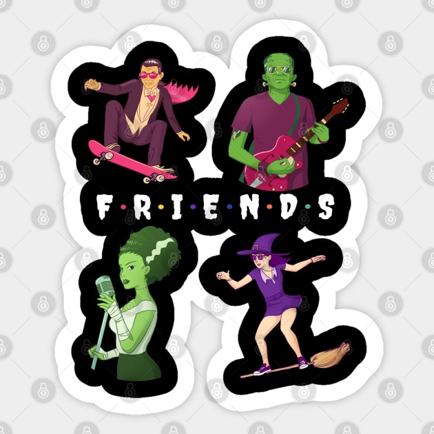 Vampire, Witch, Frankenstein Monsters Funny Halloween Design Sticker by Up 4 Tee